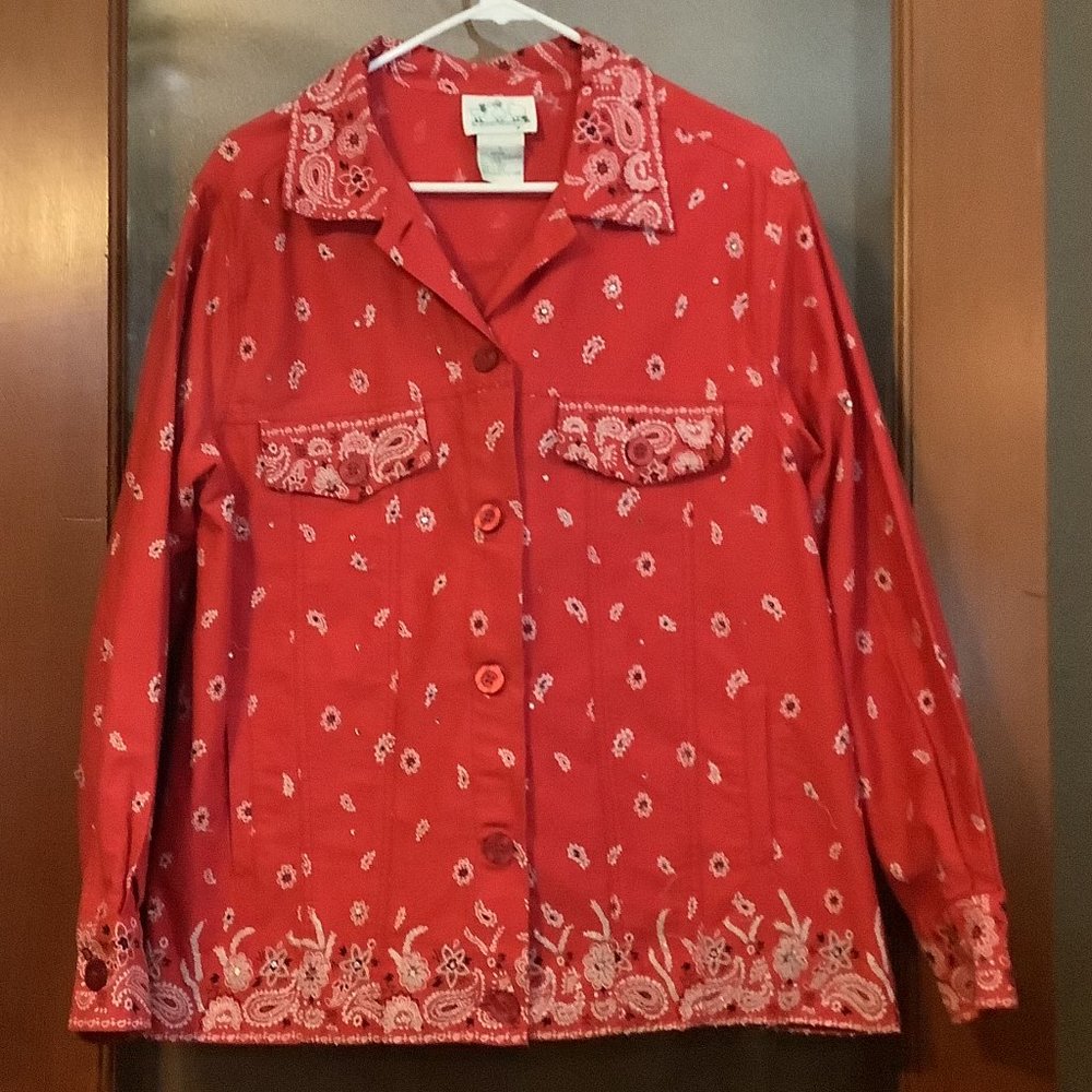 Quacker Factory Bandanna Print Denim Embellished
